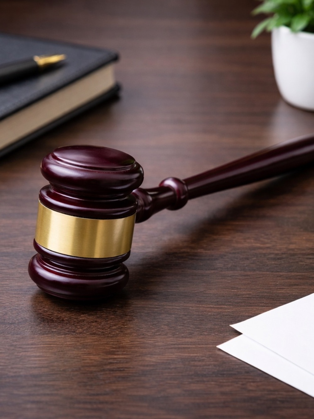Wooden Judge Gavel with Gold Band - Deep Mahogany